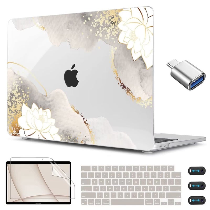 CISSOOK for MacBook Air 13.6 inch Case 2024 2023 2022 Release Model M3 A3113 M2 A2681  Lotus Hard Shell Case Cover + Keyboard Cover for MacBook Air 13 M2 M3 2022-2024 with Touch ID  Charming Painting - Image 1